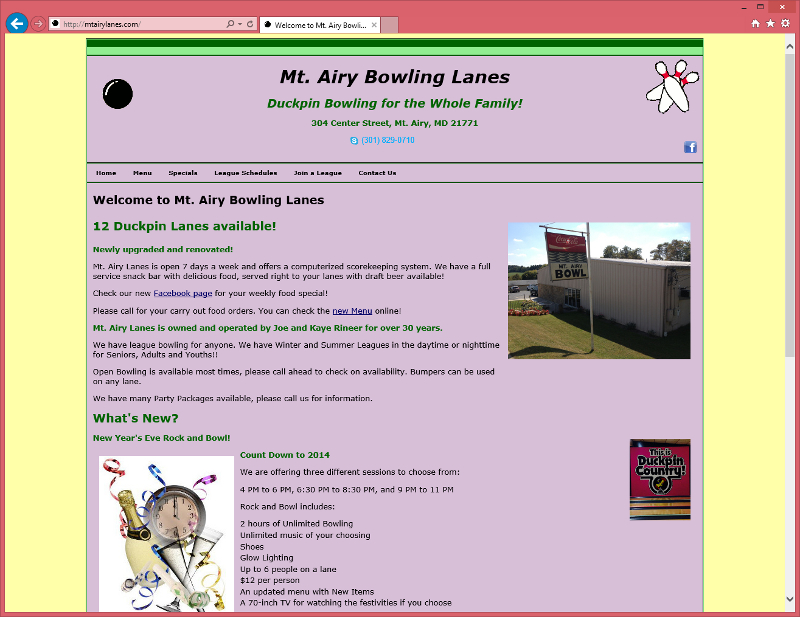 Mt. Airy Lanes web site